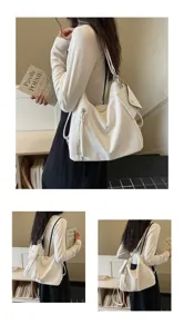 Casual vintage large-capacity slouchy single-shoulder tote bag for women, stylish commuting backpack.