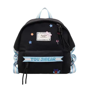 Zaino in tela nera carina da donna, borsa casual per la scuola e il viaggio quotidiano.