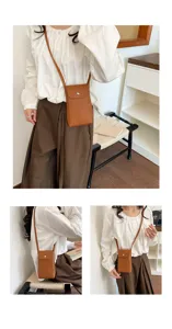 Bolso cruzado minimalista de cuero marrón para teléfono, bolso pequeño elegante para diario.