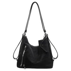 Casual retro large capacity convertible shoulder bag and backpack for women daily commute style black