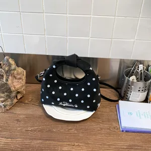 Borsa a tracolla a pois in stile coreano, borsa a mano casual alla moda da donna con manico a nodo.