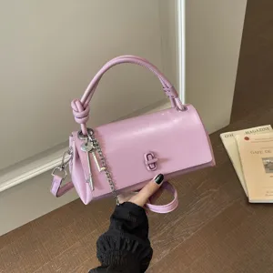 Minimalistisch PU Leder Handtasche Unifarben Casual Top Griff Umhängetasche Mit Kette Schlüssel Anhänger Mode Schultertasche Für Damen