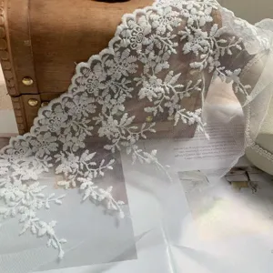 Witte Mesh Bloemen Geborduurde Kant Rand Lint Voor Trouwjurk Sluier DIY Naaien Handwerk Decoratie