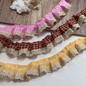 Plaid Woven Tape Pleated Lace Trim Ruffle Ribbon For DIY Sewing Craft Clothes Hats Bags Doll Dress Decor