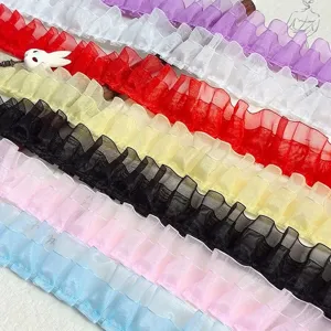 Double Layer Organza Pleated Lace Trim Lolita Clothing Cuffs Doll Clothes Fabric DIY Sewing Craft Accessories