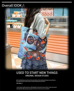 Sac cabas en toile et pochette avec imprimé artistique de femme africaine pour le shopping.