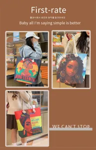 Große Canvas Tragetasche mit doppelseitigem Kunst-Druck, lässige Umhängetasche für Damen.