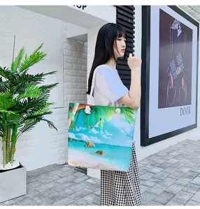 Grande borsa a tracolla in tela con stampa di spiagge tropicali borsa casual alla moda