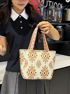Bolso de mano de punto estilo etnico bolso casual con patron geometrico para mujer diario