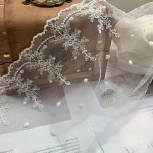 Garniture en Dentelle Brodée de Fleurs à Pois en Maille Blanche Pour Voile de Mariage Jupe de Princesse Décoration de Couture DIY