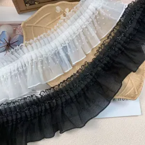 10cm μαύρη λευκή πλεσέ οργάντζα δαντέλα τελείωμα για ρούχα κουρτίνα σπίτι διακόσμηση