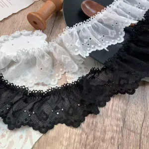5cm pleated lace trim black white Lolita fabric DIY craft clothing accessories decoration.