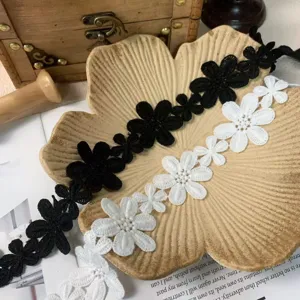 5cm Noir Blanc Floral Soie De Lait Broderie Soluble Dentelle DIY Vetement Decoration