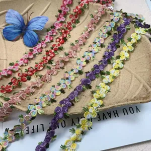 Colorful 3D floral embroidered lace trim for DIY garment bags crafts decoration 2cm wide