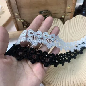 3cm black and white bow embroidered lace trim for diy clothing accessories and doll dresses