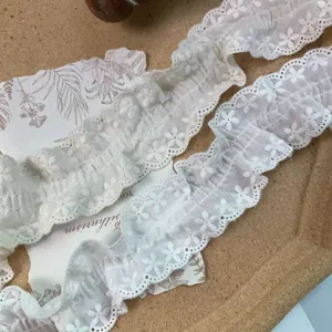 4.5cm off-white ruffled lace trim cotton ribbon for doll clothes sewing DIY crafts decoration