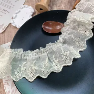 6.5cm wide hollow embroidered pleated lace trim for DIY doll clothes home textile decor