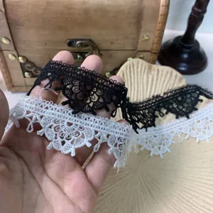 3.5cm schwarz weiß wasserlösliche polyester spitze borte detail für diy nähen handwerk.