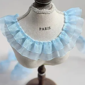 4cm double layer organza pleated lace ruffle trim for Lolita dress DIY apparel cuffs accessory