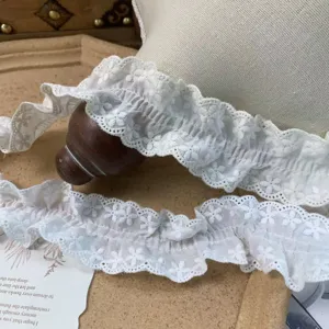 4.5cm off-white double pleated cotton lace trim for doll clothes, bedding and sewing crafts.