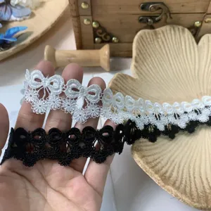 3cm black white bow hollow embroidery lace trim for diy doll dress sewing apparel craft