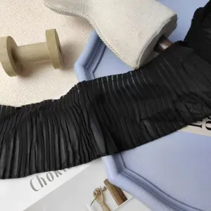 Schwarzer Chiffon Plissee Rüschen Borte Stoff für Kleidungsstück Rock Saum DIY Dekoration