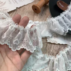 5cm wide heart pleated lace trim white fabric for Lolita DIY craft clothing hair accessories