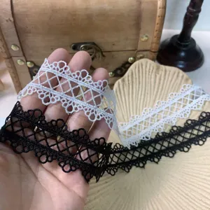 Bordo in Pizzo Ricamato Idrosolubile in Poliestere Nastro in Tessuto Floreale Traforato Per Abito Cucito DIY Artigianato Tessile Casa
