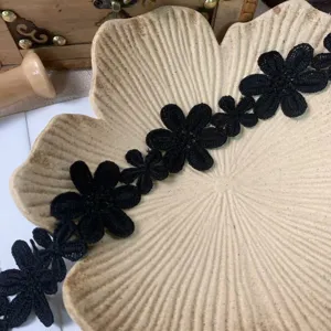 Ruban de dentelle noire 5cm fleur broderie soie pour robe de mariée bricolage art