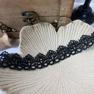 Black lace trim detail, 3.5cm wide hollow embroidery fabric for DIY crafts, doll clothes, hair bows.