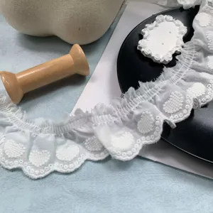 White heart lace trim 4.5cm wide cotton embroidered ruffle ribbon for DIY clothing sewing crafts.