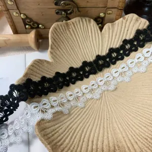Black and white lace ribbon trim 3cm width bow hollow embroidery for DIY garment sewing.