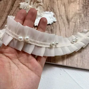 Plise sifon dantaela me perles 4cm gia DIY raptiki rouhon forema diakosmisi