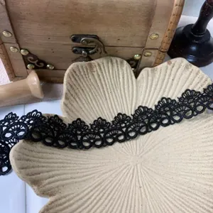 Black lace trim for sewing, 3.5cm wide hollow embroidered ribbon for DIY doll clothes crafts.