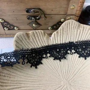 Schwarze spitze borte stickerei polyester band für nähen handwerk kleidung dekoration detail