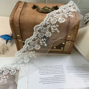 7cm white lace trim embroidered mesh ribbon fabric for DIY sewing garment cuff craft decor