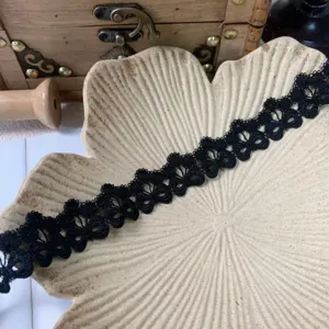 Black lace trim 3cm width hollow embroidered bow ribbon for DIY doll clothes sewing crafting.