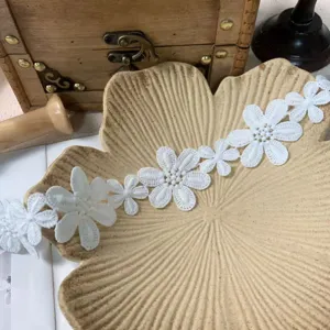 Bordure en dentelle de soie de lait florale blanche pour couture de robe de mariée 5cm