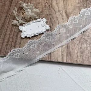 5cm wide white heart embroidered lace trim for DIY crafts, hair accessories, hats and sewing.