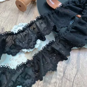 5cm black ruffled heart lace trim for Lolita hair accessories, clothing DIY, and craft sewing projects.