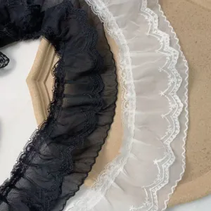 9cm μαύρο λευκό διπλή στρώση δαντέλα κεντημένο ύφασμα πλέγματος για μανσέτες στρίφωμα φούστας