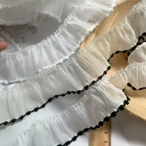 Wide Mesh Embroidery Lace Trim Pleated Ruffled Edge Fabric Ribbon For DIY Clothing Sewing Craft Decoration