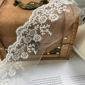 White mesh embroidered lace trim 7cm wide for DIY sewing crafts clothing decoration