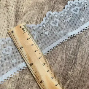 5cm wide white heart embroidered lace trim for DIY crafts, hair accessories and clothing.