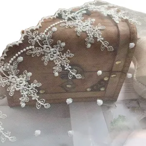18cm tulle blanc pois fleurs brodées bordure de dentelle pour voile de mariée déco DIY.