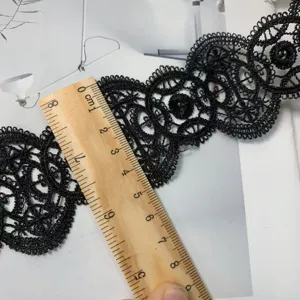 Bordo in pizzo nero da 5 cm in poliestere ricamato per decorare vestiti per bambole e fai da te