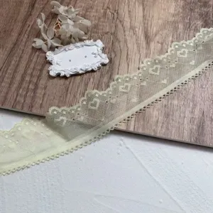 5cm wide heart embroidered lace trim for DIY hair accessories crafts doll clothes decoration
