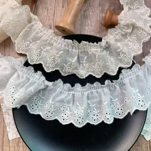 Wide Hollow Embroidery Floral Ruffled Lace Trim DIY Sewing Garment Accessories Fabric For Home Decor And Pet Clothes