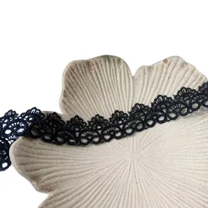 Black lace trim embroidery ribbon for DIY crafts, doll clothes, hair accessories and sewing.