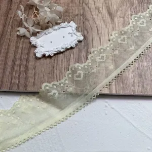 Light green heart embroidered lace trim 5cm wide diy crafts apparel sewing accessories